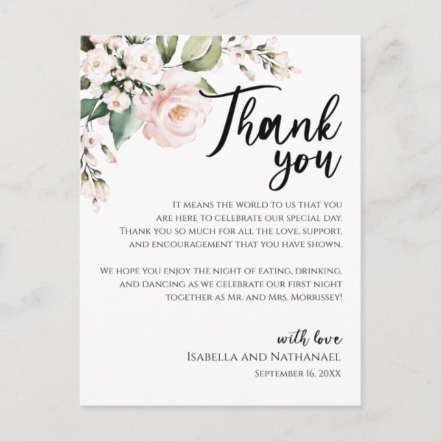 Postale Carte de remerciement de réception florale rose te (Devant)