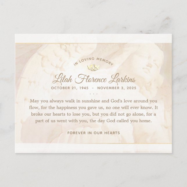 Postale Carte de remerciement de sympathie Ange de Lumière (Devant)