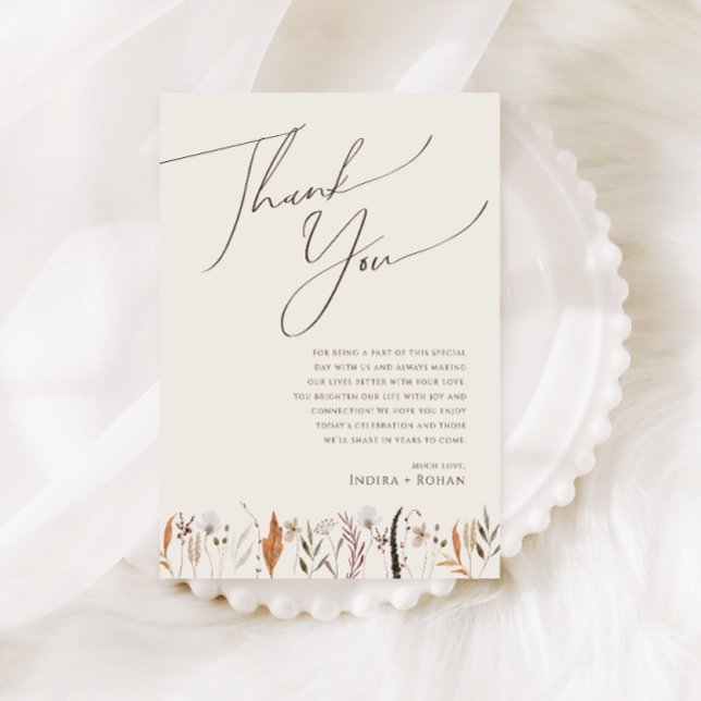 Postale Carte de remerciement de table beige à fleurs sauv (Créateur téléchargé)
