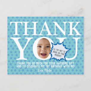 Postale carte de remerciement drôle bébé bleu