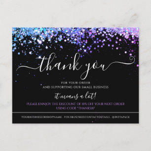 Postale Carte de remerciement élégante noire à paillettes 