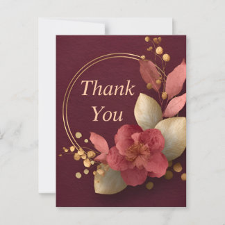 Postale Carte de remerciement en papier bordeaux avec fleu
