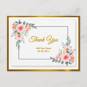 Postale Carte de remerciement florale rose aquarelle et ca