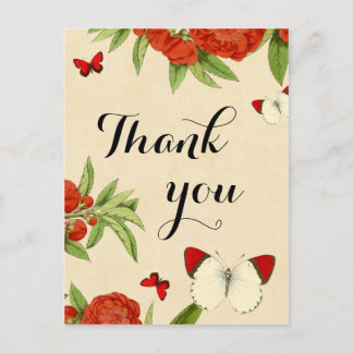 Postale Carte de remerciement florale vintage avec papillo