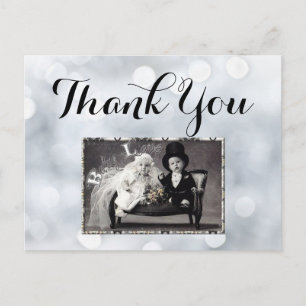 Postale Carte de remerciement Lumières Neige Blanche Paill