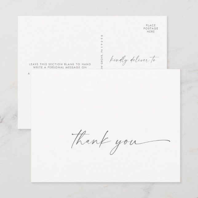 Postale Carte de remerciement moderne argent Script (Devant / Derrière)