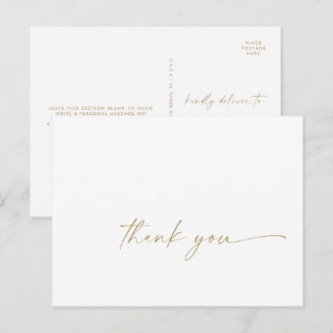Postale Carte de remerciement moderne avec écriture dorée