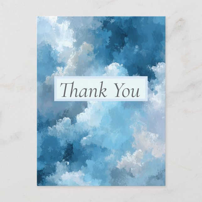 Postale Carte de remerciement Nuages peints Bleu & Blanc (Devant)