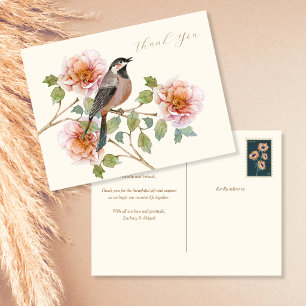 Postale Carte de remerciement Oiseau dans les fleurs