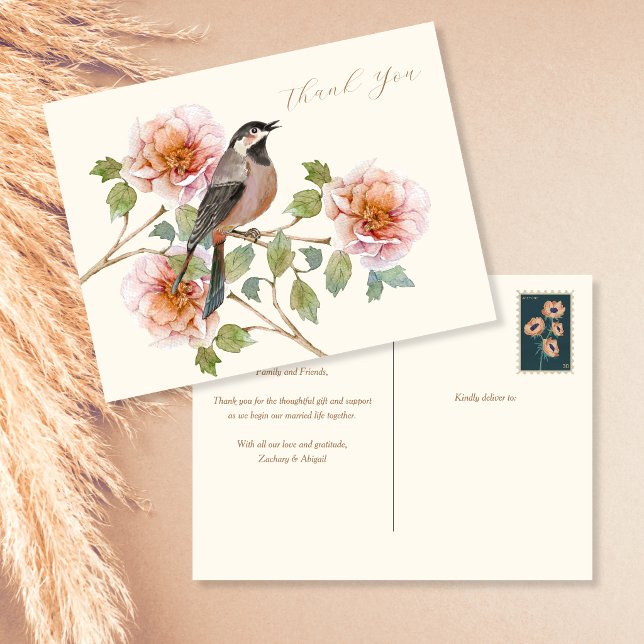 Postale Carte de remerciement Oiseau dans les fleurs (Créateur téléchargé)