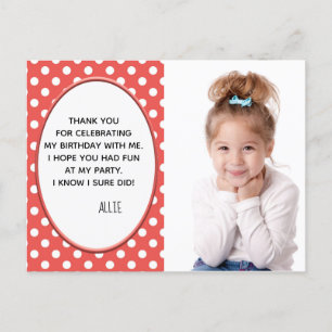 Postale Carte de remerciement photo d'anniversaire à pois
