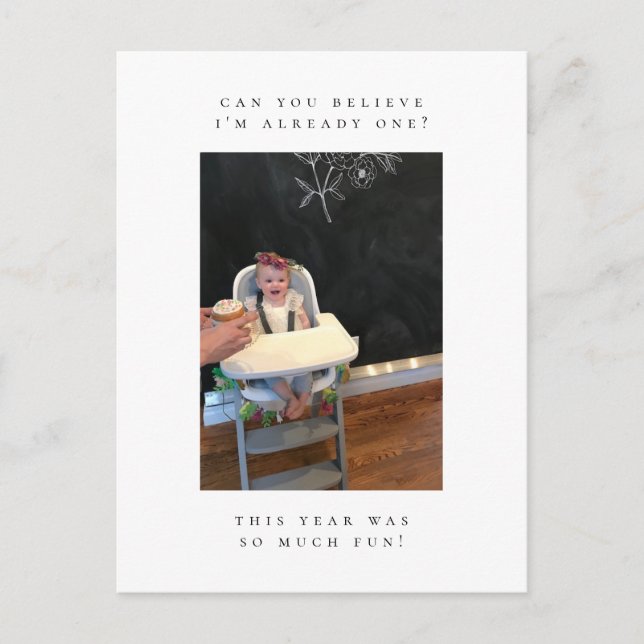 Postale carte de remerciement photo pour le premier annive (Devant)