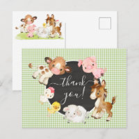 Carte de remerciement pour Baby Shower Ferme Anima