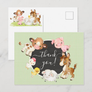 Postale Carte de remerciement pour Baby Shower Ferme Anima