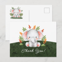 Carte de remerciement pour Baby Shower Jungle Élép