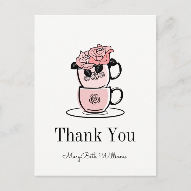 Postale Carte de remerciement pour Baby Shower Teacup & Fl (Devant)