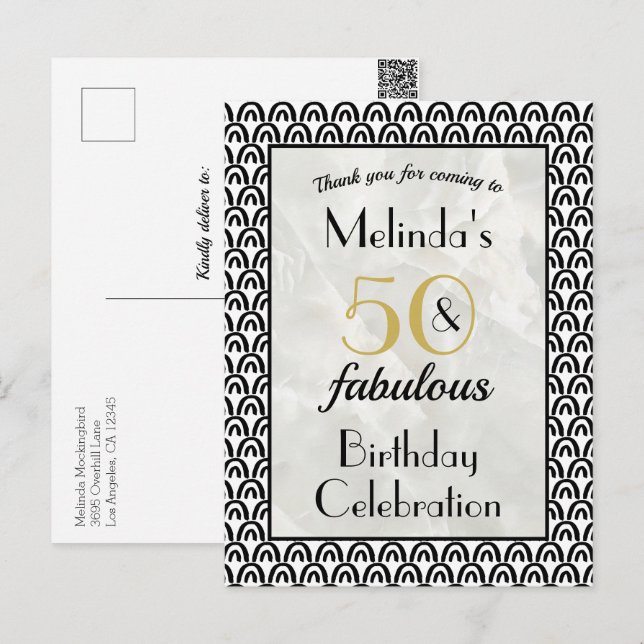 Postale Carte de remerciement pour fête d'anniversaire 50  (Devant / Derrière)