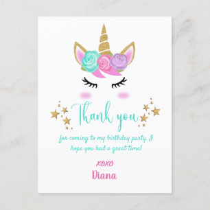 Postale Carte de remerciement pour l'anniversaire licorne 
