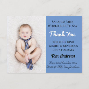 Postale Carte de remerciement pour l'annonce de Baby Boy B