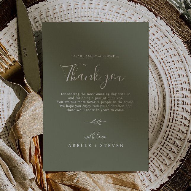 Postale Carte de Remerciement Réception Feuille Minimalist (Minimal Leaf | Dark Green Thank You Reception Card)