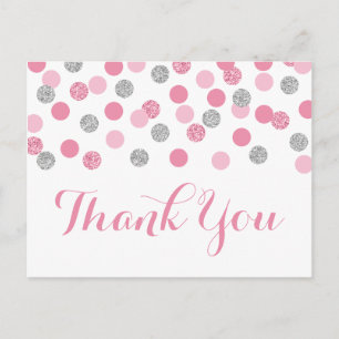 Postale Carte de remerciement rose et argent pour Baby Sho