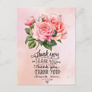 Postale Carte de remerciement roses roses sur fond rose