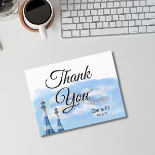 Postale Carte de remerciement thème mariage sur la plage