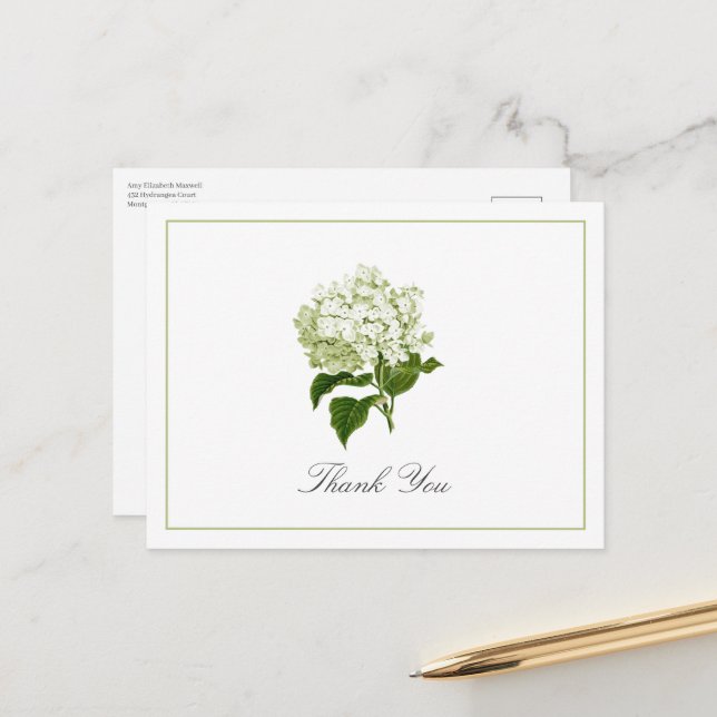 Postale Carte de remerciement traditionnelle pour Hydrange (Devant/Arrière en situation)