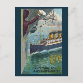 Postale Carte de remerciement vintage Zeppelin et paquebot