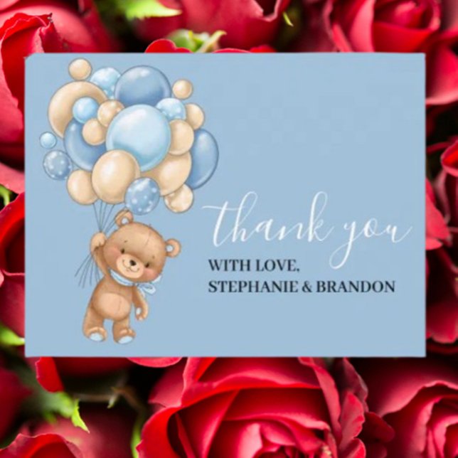 Postale Carte de remerciements à ballon BLEU Teddy Bear (Express heartfelt gratitude with our Teddy Bear BLUE Balloon Thank You Card.)