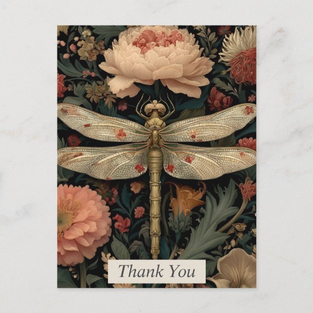 Postale Carte de remerciements à libellules florales (Devant)