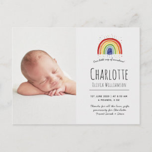 Postale Carte de remerciements arc-en-ciel, annonces de na
