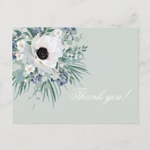 Postale Carte de remerciements blanc anémone vert sauge