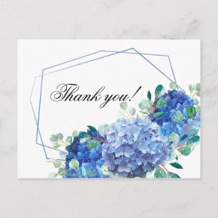 Postale Carte de remerciements bleu hydrangea eucalyptus v