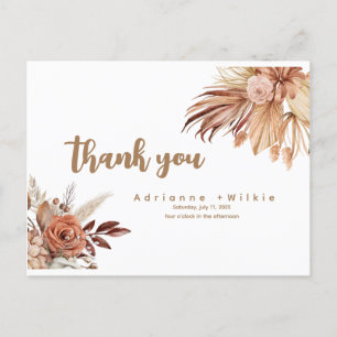 Postale Carte de remerciements Boho et Pampas modifiable.