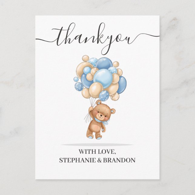 Postale Carte de remerciements de ballon de l'ours en pelu (Devant)