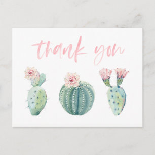 Postale Carte de remerciements de cactus vert rose pour Ba