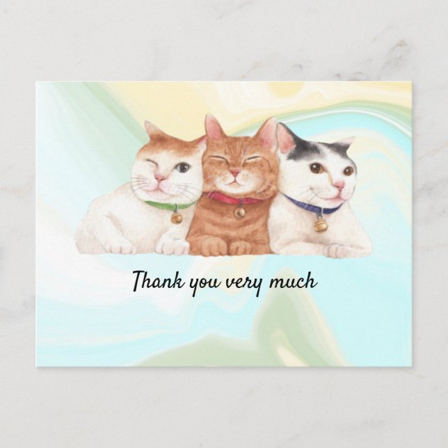 Postale Carte de remerciements de chat avec trois chats so (Devant)