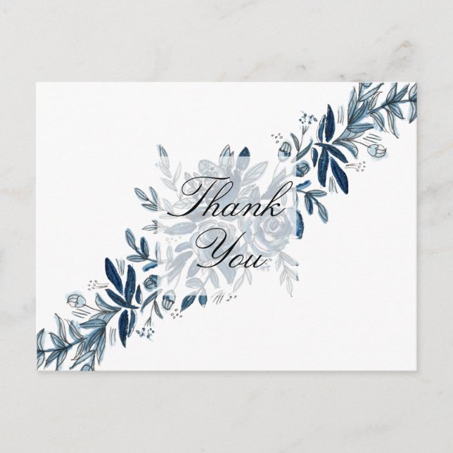Postale Carte de remerciements de fleurs bleues d'Indigo (Devant)