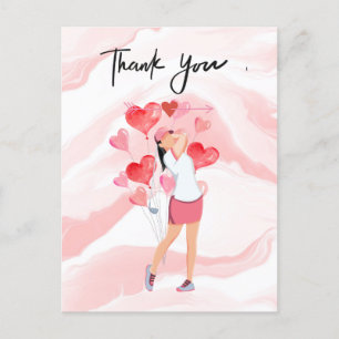Postale Carte de remerciements de golf avec femme or aquar