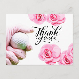 Postale Carte de remerciements de golf avec fleur rose