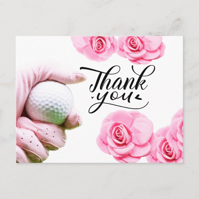 Postale Carte de remerciements de golf avec fleur rose (Devant)