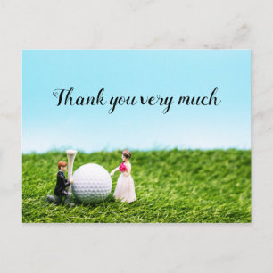 Postale Carte de remerciements de golf avec mariée et mari