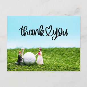 Postale Carte de remerciements de golf avec mariée et mari