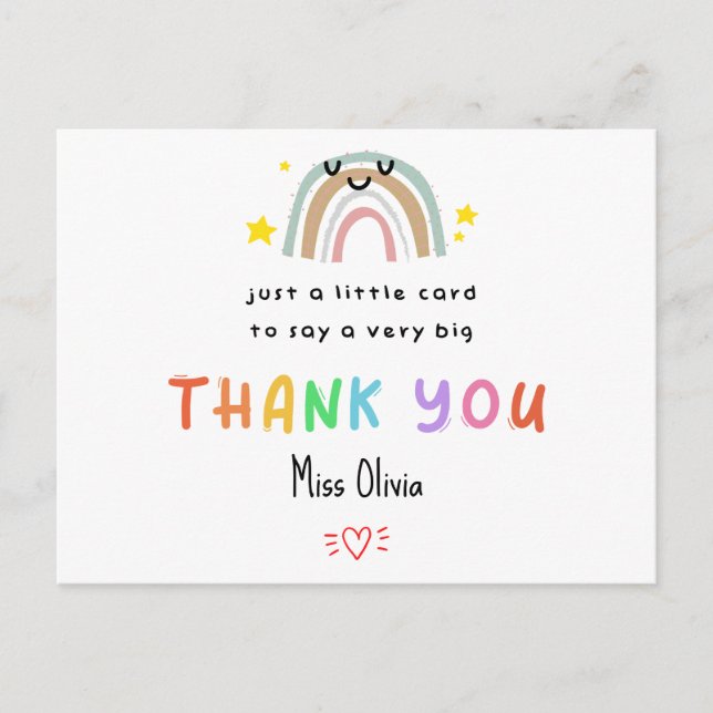 Postale Carte de remerciements de l'enseignant personnalis (Devant)