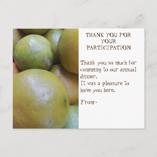 POSTALE CARTE DE REMERCIEMENTS DE PARTICIPATION AU DÎNER (Devant)