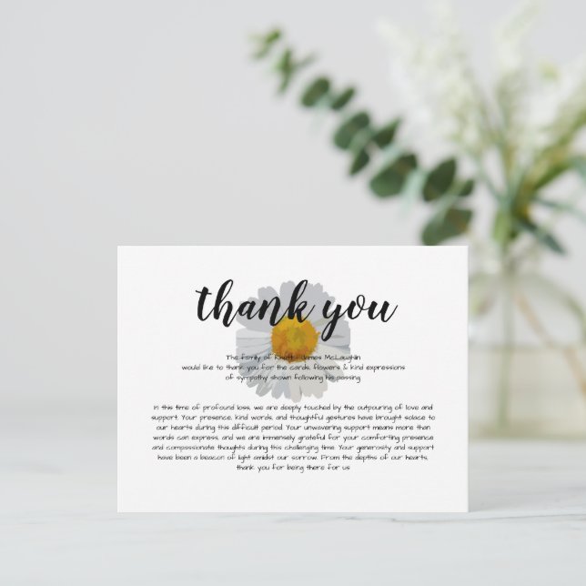 Postale Carte de Remerciements de Sympathie pour Funéraill (Debout devant)