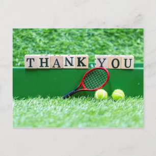 Postale Carte de remerciements de tennis avec balle et raq