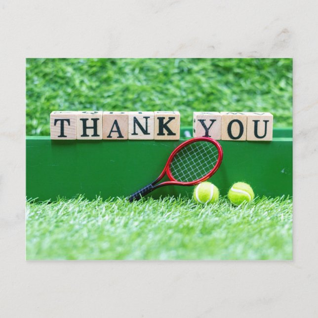 Postale Carte de remerciements de tennis avec balle et raq (Devant)