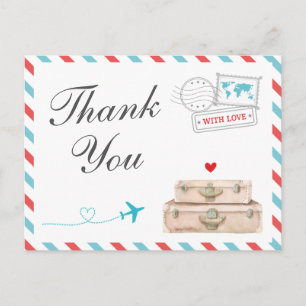 Postale Carte de remerciements de voyage, Mariage d'avion